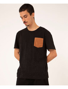 C&A Camiseta Masculina com Recorte e Bolso Manga Curta Gola Careca Preta