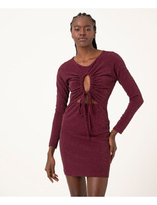 C&A vestido tubinho em lurex cut out com amarração roxo escuro