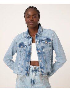 C&A jaqueta jeans cropped com strass