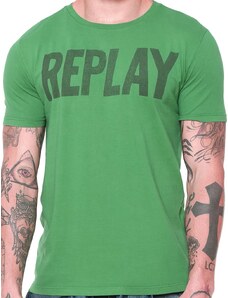 Camiseta Replay Masculina Logo Silk Verde