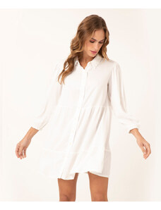 C&A vestido chemise curto de viscose com recortes manga bufante off white