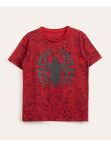 C&A Camiseta Infantil Homem Aranha Estampada de Quadrinhos Manga Curta Vermelha
