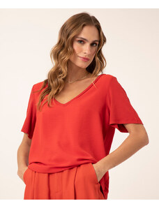 C&A blusa manga curta decote v vermelho