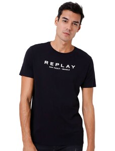 Camiseta Replay Masculina C-Neck San Paolo Brasile Preta