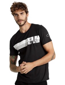 Camiseta Replay Masculina C-Neck Brand Stripes Preta
