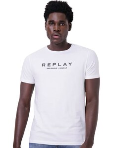Camiseta Replay Masculina C-Neck San Paolo Brasile Branca