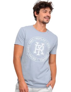 Camiseta Replay Masculina Logo Sport Apparel Azul Médio