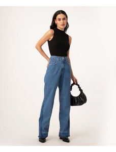 C&A calça wide leg jeans cintura super alta azul médio
