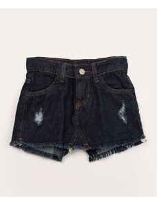 C&A short saia infantil jeans destroyed azul escuro