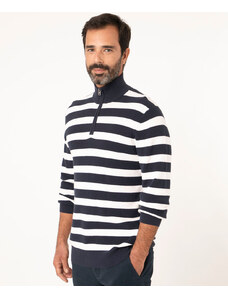 C&A suéter de tricô gola alta listrado com zíper azul marinho