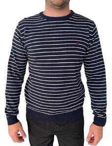 Blusa Nautica Masculina Tricot Sweater Cotton White Stripes Azul Marinho