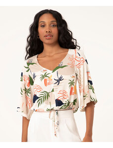 C&A blusa com amarração coqueiros manga curta ampla decote v off white