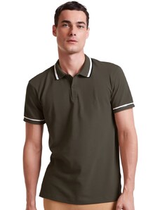 Polo Forum Masculina Piquet Muscle Triple Tipped Verde Escuro