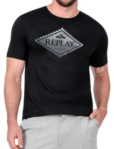 Camiseta Replay Masculina Label Grunge Logo Preta