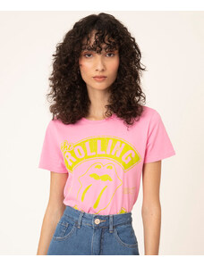 C&A camiseta de algodão manga curta the rolling stones rosa
