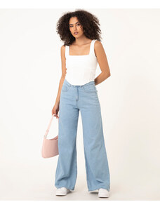 C&A calça jeans wide leg cintura super alta azul claro