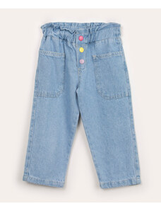 C&A calça jeans infantil clochard botões coloridos azul médio