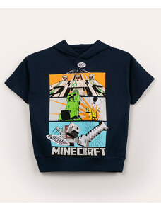 C&A camiseta infantil de moletinho manga curta com capuz minecraft azul marinho