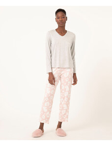 C&A pijama manga longa + calça animal print rosa claro