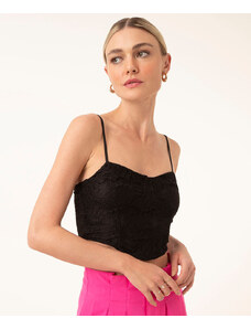 C&A top corset de renda alça fina preto