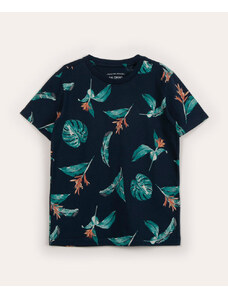 C&A camiseta infantil manga curta folhagem azul marinho
