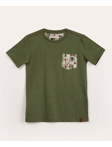 C&A camiseta infantil manga curta com bolso folhagem verde militar