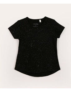 C&A blusa infantil de algodão manga curta com glitter preta