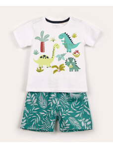 C&A conjunto infantil de camiseta dinossauro manga curta + bermuda off white