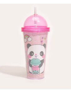 C&A copo com tampa e canudo panda rosa