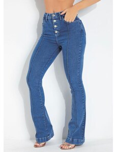 Sawary Jeans Calça Flare Jeans com Botões e Bolsos Funcionais