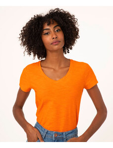 C&A camiseta flamê decote v laranja médio
