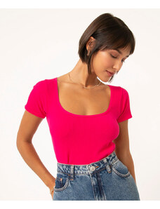 C&A blusa de poliamida decote redondo manga curta pink