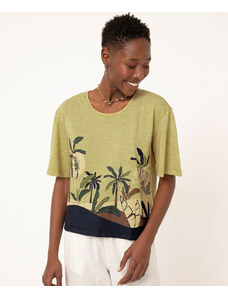 C&A camiseta oversized manga curta bananeira verde