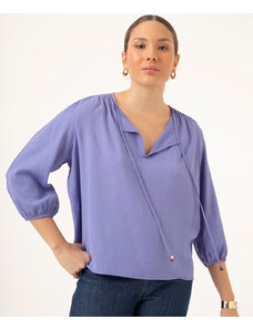 C&A blusa bata manga longa com amarração lilás médio
