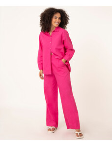 C&A calça de algodão wide leg alfaiataria cintura alta pink