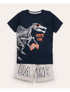 C&A conjunto infantil de camiseta manga curta dinossauro + bermuda azul marinho