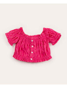 C&A blusa infantil de laise cropped ciganinha com botões manga curta pink