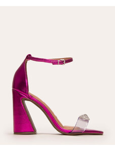 C&A sandália metalizada salto alto laço com strass vizzano pink