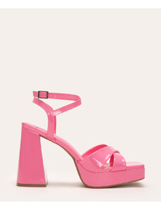C&A sandália meia pata salto alto verniz mindset rosa