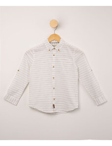 C&A camisa de algodão listrada com bolso manga longa off white