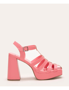 C&A sandália meia pata com tiras salto alto mindset rosa