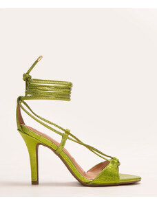 C&A sandália salto alto metalizada amarração vizzano verde