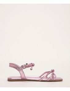 C&A sandália infantil metalizada com laço rosê
