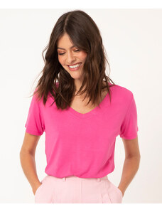 C&A camiseta básica manga curta decote v rosa escuro