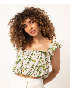 C&A blusa cropped babados floral kf branding off white