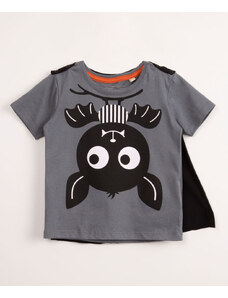 C&A camiseta infantil de algodão morcego com capa chumbo