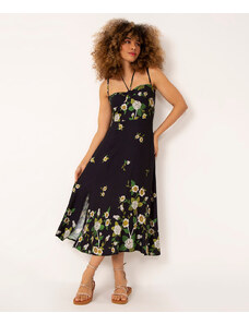 C&A vestido midi floral corset com fenda kf branding preto