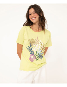 C&A camiseta manga curta flores verde lima