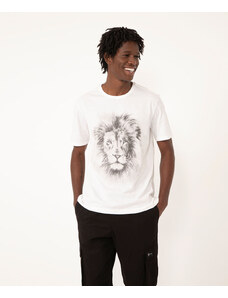 C&A camiseta de algodão manga curta leão branco