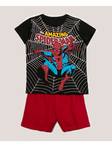 C&A conjunto infantil camiseta manga curta homem aranha e bermuda preto